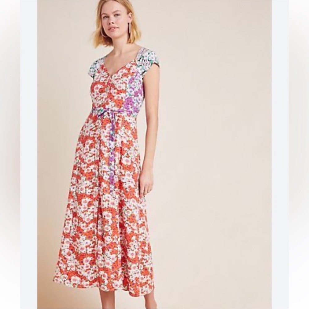Anthropologie Maeve Floral Maxi Dress in Red and Purple